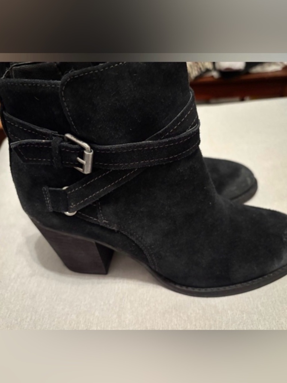 Sam Edelman black suede buckle ankle boots 8